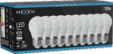 Mexen Nova 10x LED izzó E27, G45, 4W, Semleges - 4000K, 420 lm - L101-E27-0440-01x10