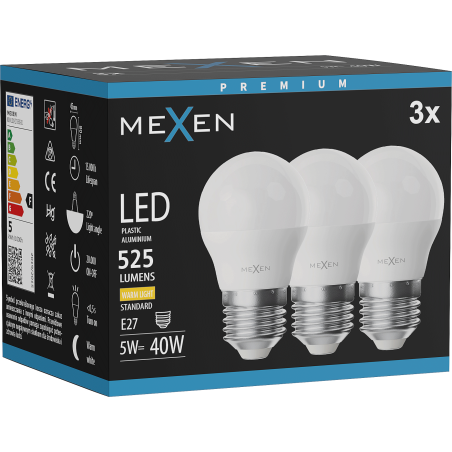 Mexen Nova 3x LED izzó E27, G45, 5W, Meleg - 3000K, 525 lm - L101-E27-0530-01x03