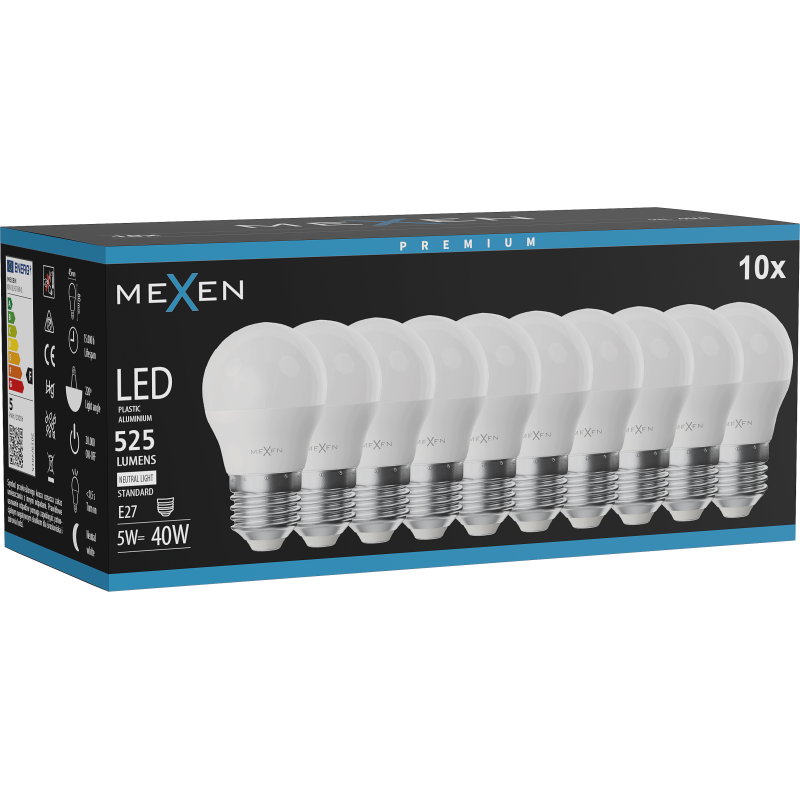 Mexen Nova 10x Bec LED E27, G45, 5W, Neutru - 4000K, 525 lm - L101-E27-0540-01x10