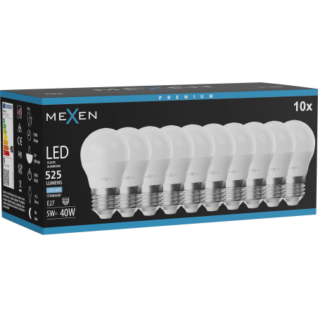 Mexen Nova 10x Bec LED E27, G45, 5W, Rece - 6500K, 525 lm - L101-E27-0565-01x10