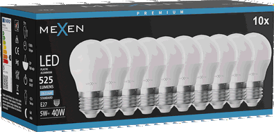 Mexen Nova 10x LED izzó E27, G45, 5W, Hideg - 6500K, 525 lm - L101-E27-0565-01x10