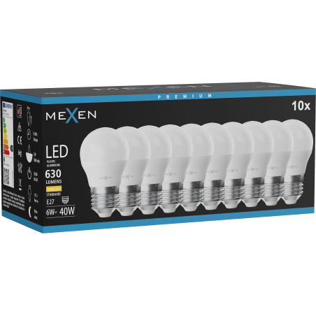 Mexen Nova 10x LED izzó E27, G45, 6W, Meleg - 3000K, 630 lm - L101-E27-0630-01x10