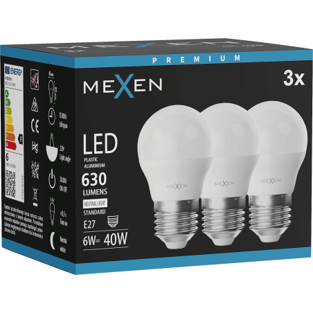 Mexen Nova 3x Bec LED E27, G45, 6W, Neutru - 4000K, 630 lm - L101-E27-0640-01x03