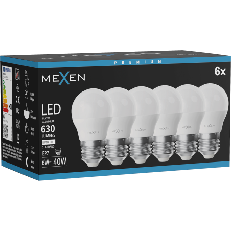 Mexen Nova 6x LED izzó E27, G45, 6W, Semleges - 4000K, 630 lm - L101-E27-0640-01x06