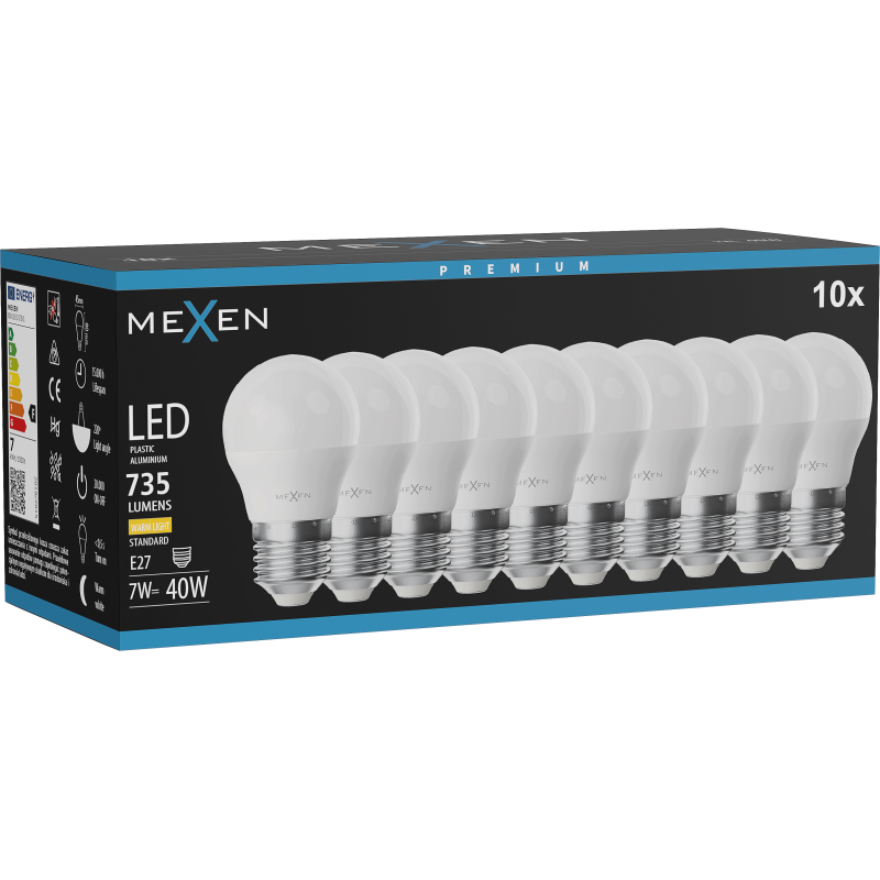 Mexen Nova 10x LED izzó E27, G45, 7W, Meleg - 3000K, 735 lm - L101-E27-0730-01x10