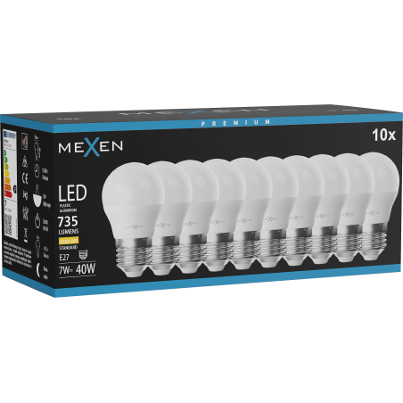 Mexen Nova 10x LED izzó E27, G45, 7W, Meleg - 3000K, 735 lm - L101-E27-0730-01x10
