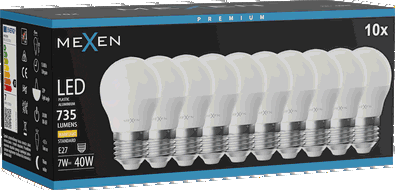 Mexen Nova 10x LED izzó E27, G45, 7W, Meleg - 3000K, 735 lm - L101-E27-0730-01x10