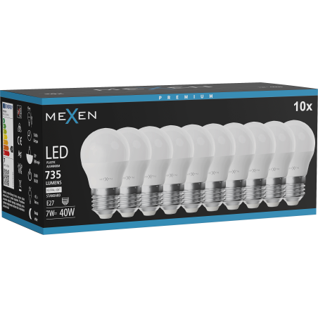 Mexen Nova 10x LED izzó E27, G45, 7W, Neutrális - 4000K, 735 lm - L101-E27-0740-01x10