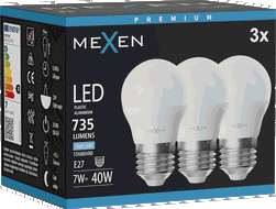 Mexen Nova 3x LED izzó E27, G45, 7W, Hideg - 6500K, 735 lm - L101-E27-0765-01x03