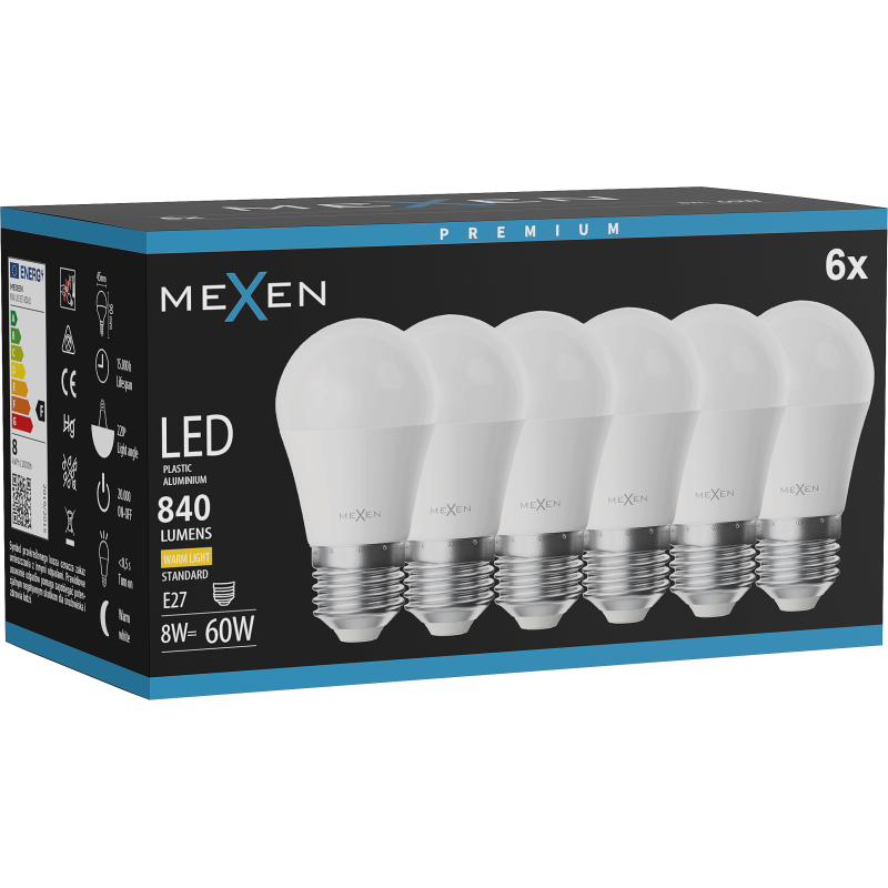 Mexen Nova 6x Bec LED E27, G45, 8W, Caldă - 3000K, 840 lm - L101-E27-0830-01x06