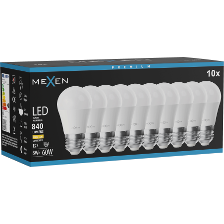 Mexen Nova 10x LED izzó E27, G45, 8W, Meleg - 3000K, 840 lm - L101-E27-0830-01x10