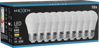 Mexen Nova 10x Bec LED E27, G45, 8W, Cald - 3000K, 840 lm - L101-E27-0830-01x10