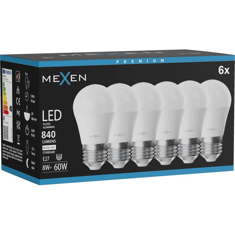Mexen Nova 6x LED izzó E27, G45, 8W, Semleges - 4000K, 840 lm - L101-E27-0840-01x06