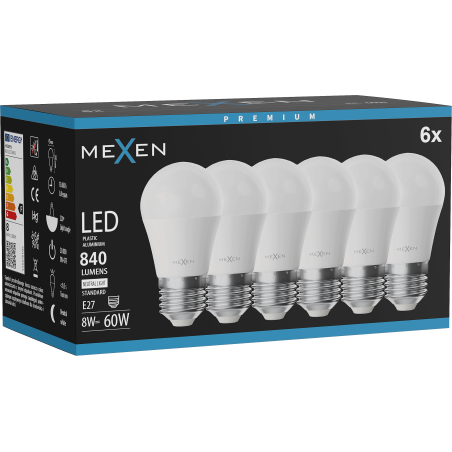 Mexen Nova 6x Bec LED E27, G45, 8W, Neutră - 4000K, 840 lm - L101-E27-0840-01x06