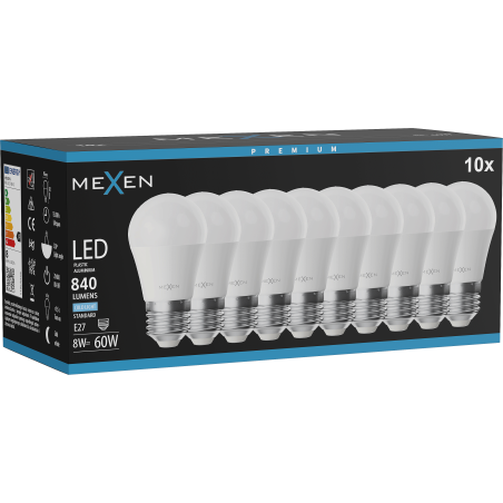 Mexen Nova 10x Bec LED E27, G45, 8W, Rece - 6500K, 840 lm - L101-E27-0865-01x10