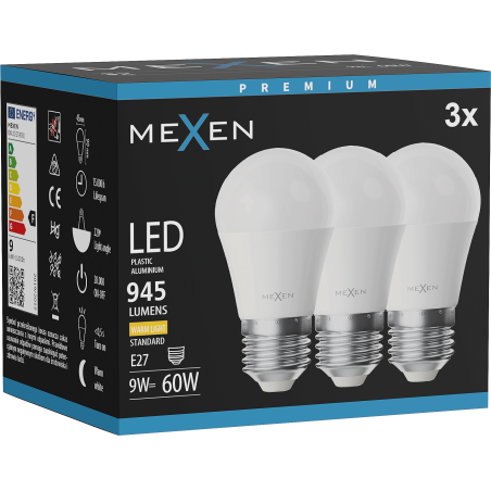 Mexen Nova 3x Bec LED E27, G45, 9W, Cald - 3000K, 945 lm - L101-E27-0930-01x03