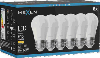 Mexen Nova 6x Bec cu LED E27, G45, 9W, Cald - 3000K, 945 lm - L101-E27-0930-01x06