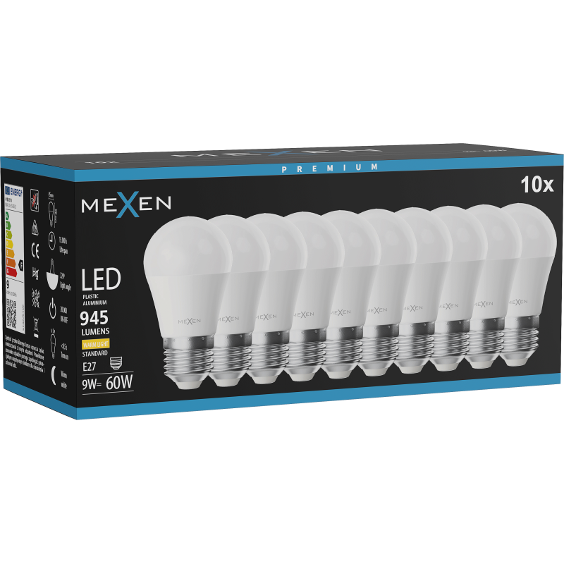 Mexen Nova 10x Bec LED E27, G45, 9W, Cald - 3000K, 945 lm - L101-E27-0930-01x10