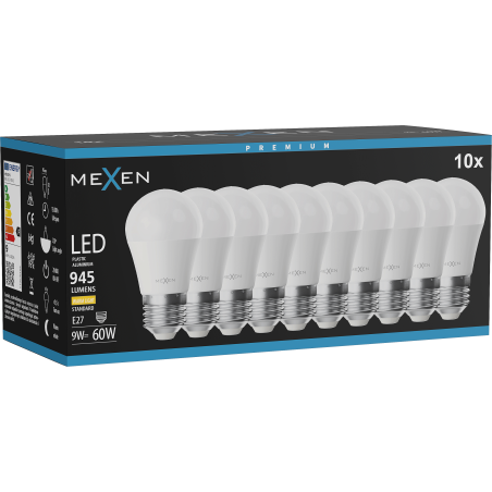 Mexen Nova 10x LED izzó E27, G45, 9W, Meleg - 3000K, 945 lm - L101-E27-0930-01x10