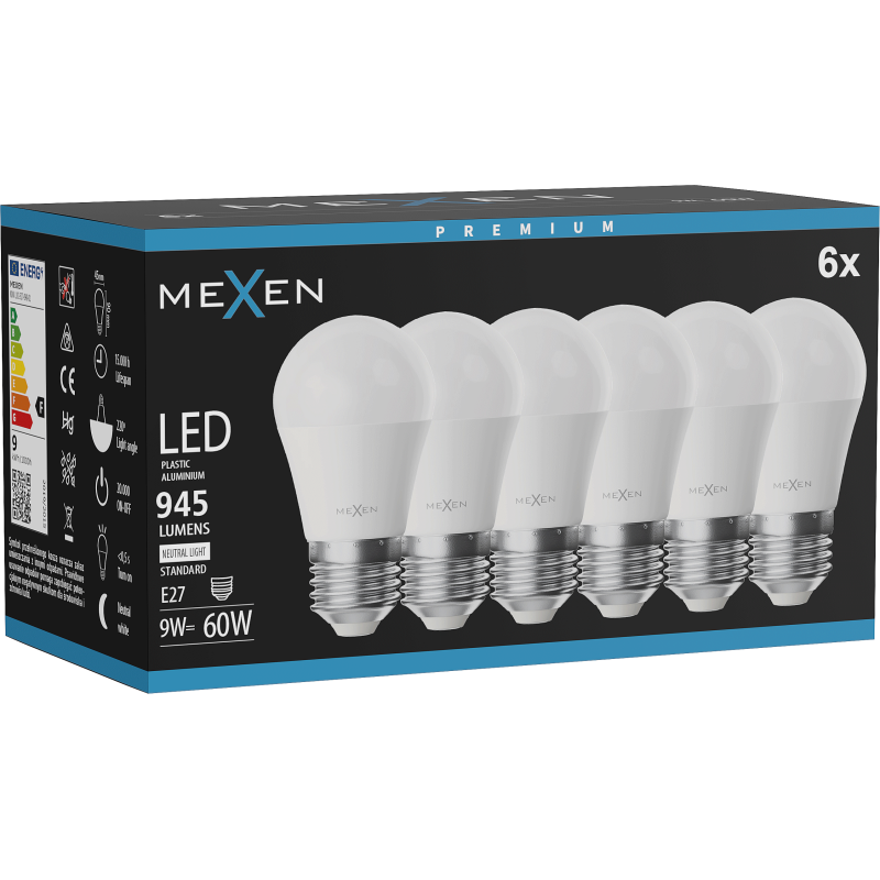 Mexen Nova 6x Bec LED E27, G45, 9W, Neutru - 4000K, 945 lm - L101-E27-0940-01x06