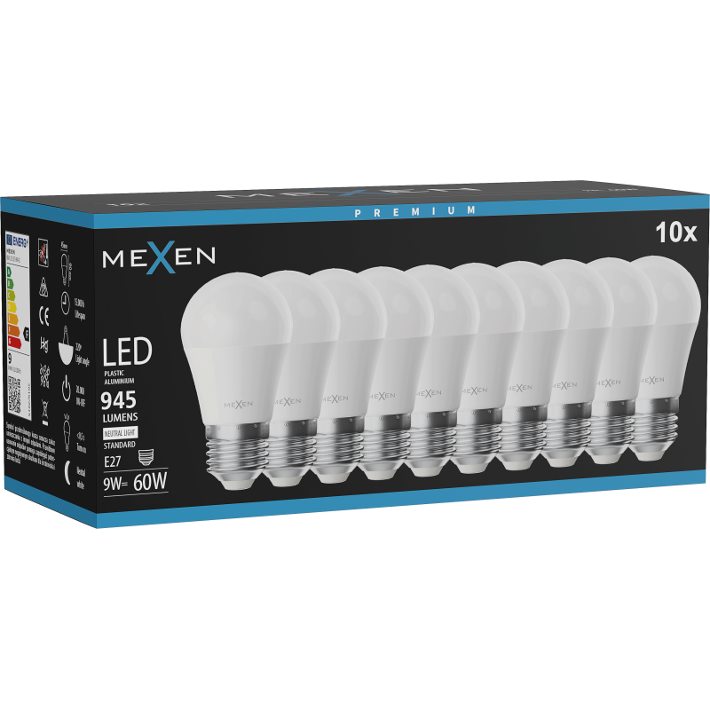 Mexen Nova 10x LED izzó E27, G45, 9W, Semleges - 4000K, 945 lm - L101-E27-0940-01x10