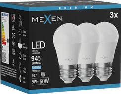 Mexen Nova 3x LED izzó E27, G45, 9W, Hideg - 6500K, 945 lm - L101-E27-0965-01x03