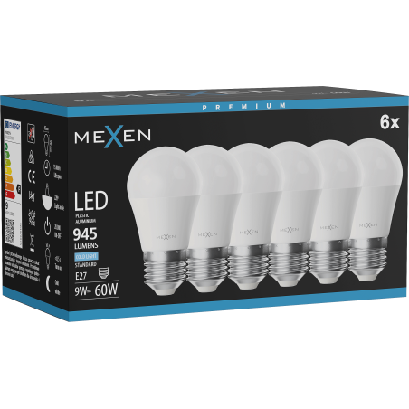Mexen Nova 6x LED világítás E27, G45, 9W, Hideg - 6500K, 945 lm - L101-E27-0965-01x06