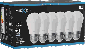 Mexen Nova 6x Bec LED E27, G45, 9W, Rece - 6500K, 945 lm - L101-E27-0965-01x06