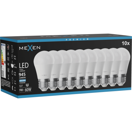 Mexen Nova 10x Bec LED E27, G45, 9W, Rece - 6500K, 945 lm - L101-E27-0965-01x10
