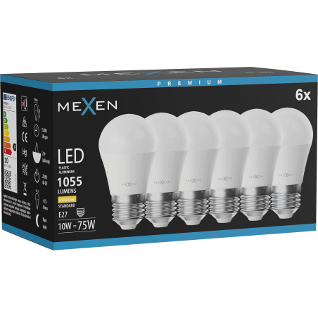 Mexen Nova 6x Bec LED E27, G45, 10W, Cald - 3000K, 1055 lm - L101-E27-1030-01x06