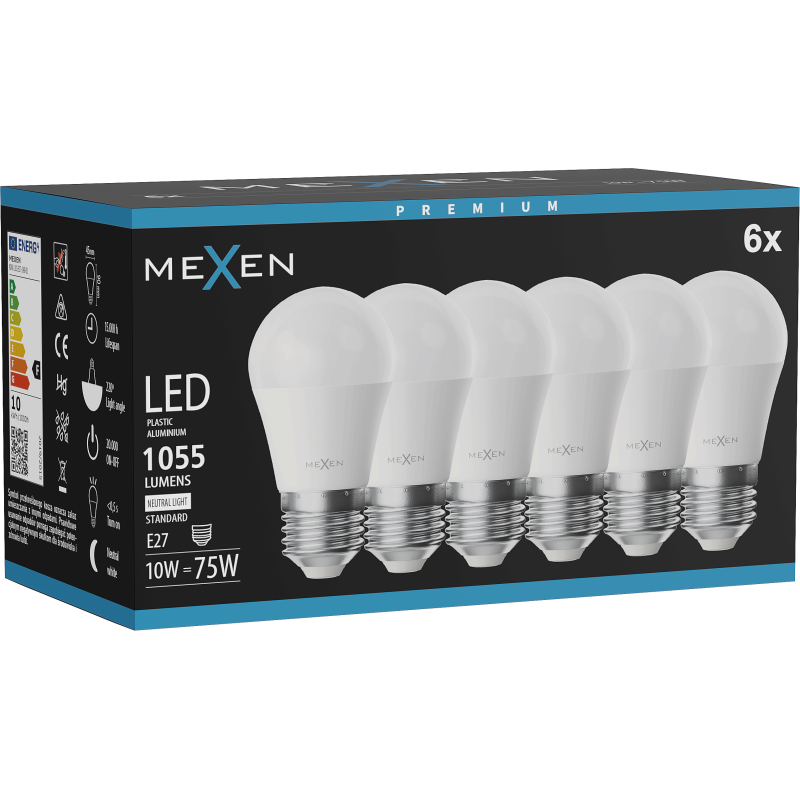 Mexen Nova 6x Bec LED E27, G45, 10W, Neutră - 4000K, 1055 lm - L101-E27-1040-01x06
