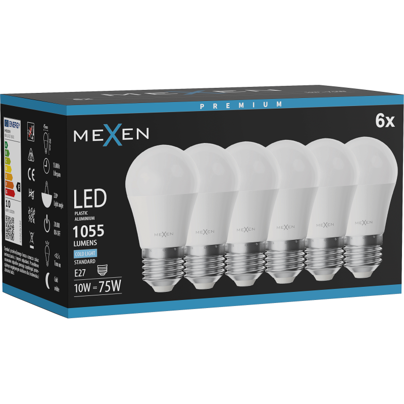 Mexen Nova 6x Bec LED E27, G45, 10W, Rece - 6500K, 1055 lm - L101-E27-1065-01x06