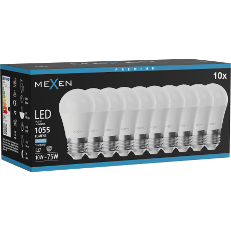 Mexen Nova 10x LED izzó E27, G45, 10W, Hideg - 6500K, 1055 lm - L101-E27-1065-01x10