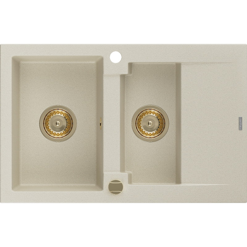 Mexen Gaspar gránit mosogató 1,5 medencés csepegtetővel 737 x 475 mm, bézs, arany szifon - 6507731505-69-G