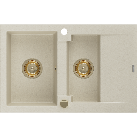 Mexen Gaspar chiuvetă din granit cu 1,5 compartimente și picurător 737 x 475 mm, bej, sifon auriu - 6507731505-69-G