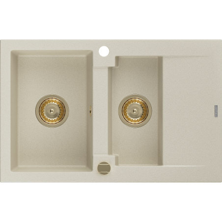 Mexen Gaspar chiuvetă din granit cu 1,5 compartimente și scurgător 737 x 475 mm, bej, sifon auriu - 6507731505-69-G
