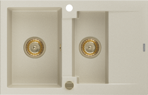 Mexen Gaspar chiuvetă din granit cu 1,5 compartimente și picurător 737 x 475 mm, bej, sifon auriu - 6507731505-69-G