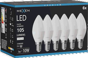 Mexen Nova 6x Bec LED E14, C37, 1W, Neutru - 4000K, 105 lm - L102-E14-0140-01x06