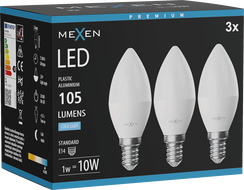 Mexen Nova 3x Bec LED E14, C37, 1W, Rece - 6500K, 105 lm - L102-E14-0165-01x03