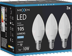 Mexen Nova 3x LED izzó E14, C37, 1W, hideg - 6500K, 105 lm - L102-E14-0165-01x03