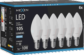 Mexen Nova 6x Bec LED E14, C37, 1W, Rece - 6500K, 105 lm - L102-E14-0165-01x06
