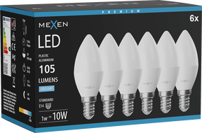 Mexen Nova 6x LED izzó E14, C37, 1W, Hideg - 6500K, 105 lm - L102-E14-0165-01x06