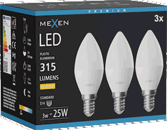 Mexen Nova 3x LED izzó E14, C37, 3W, Meleg - 3000K, 315 lm - L102-E14-0330-01x03