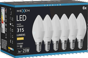 Mexen Nova 6x Bec LED E14, C37, 3W, Caldă - 3000K, 315 lm - L102-E14-0330-01x06