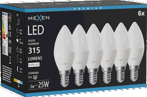 Mexen Nova 6x Bec LED E14, C37, 3W, Neutru - 4000K, 315 lm - L102-E14-0340-01x06