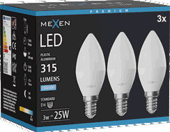 Mexen Nova 3x LED izzó E14, C37, 3W, Hideg - 6500K, 315 lm - L102-E14-0365-01x03