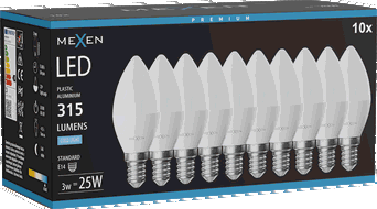 Mexen Nova 10x LED izzó E14, C37, 3W, Hideg - 6500K, 315 lm - L102-E14-0365-01x10