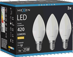 Mexen Nova 3x LED izzó E14, C37, 4W, Meleg - 3000K, 420 lm - L102-E14-0430-01x03