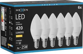 Mexen Nova 6x Bec LED E14, C37, 4W, Cald - 3000K, 420 lm - L102-E14-0430-01x06