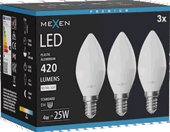 Mexen Nova 3x LED izzó E14, C37, 4W, Semleges - 4000K, 420 lm - L102-E14-0440-01x03